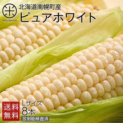 北海道　南幌町産 とうもろこし ピュアホワイト　Lサイズ(380gアップ)8本 生で食べても甘い!【産地直送】