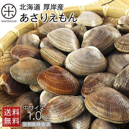 【水揚げ次第お届け】北海道　純・厚岸産 ごろっと殻付 中サイズ あさり 1.0kg(あさりえもん)　最高鮮度でお届け【砂出し済】【送料無料】